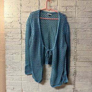 American Eagle Blue Open-Knit Tie Front Cardigan – XXL